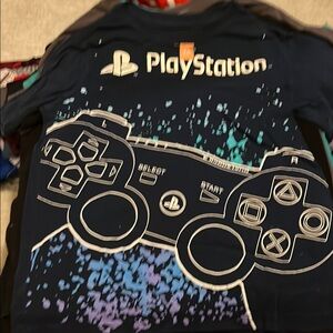 Sony PlayStation Black and Blue Controller Graphic Shirt Size 7